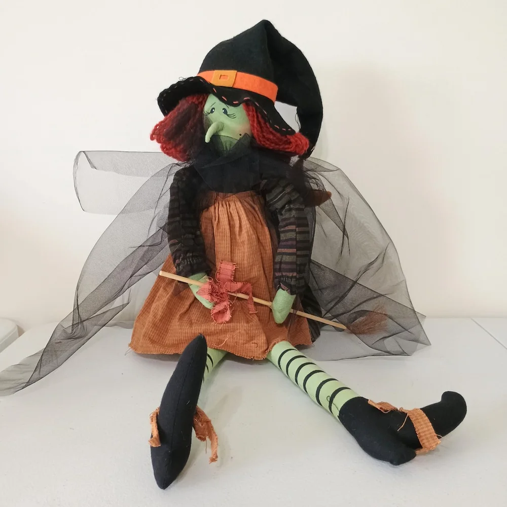 Vintage Halloween Green Witch Shelf Sitter 26